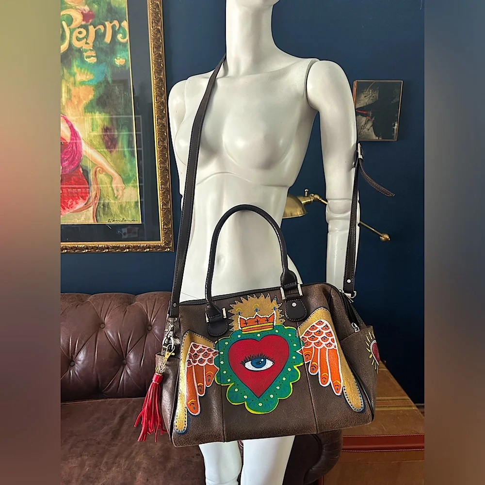 SOLDSOLDSOLD Leather hand painted vintage Piel bag - Picture 4 of 10